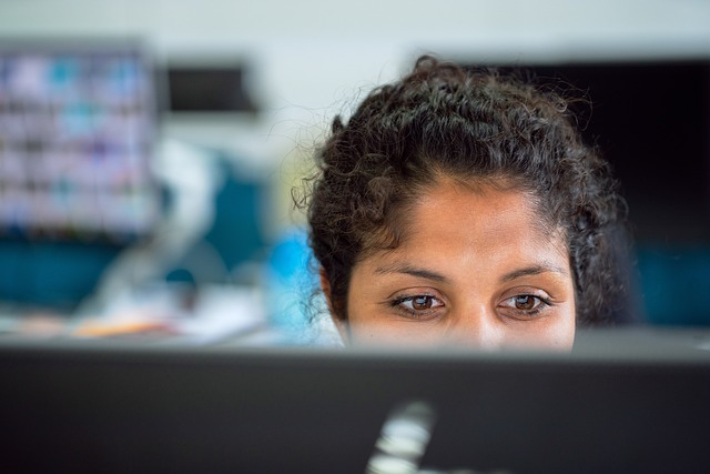 woman work office face eyes